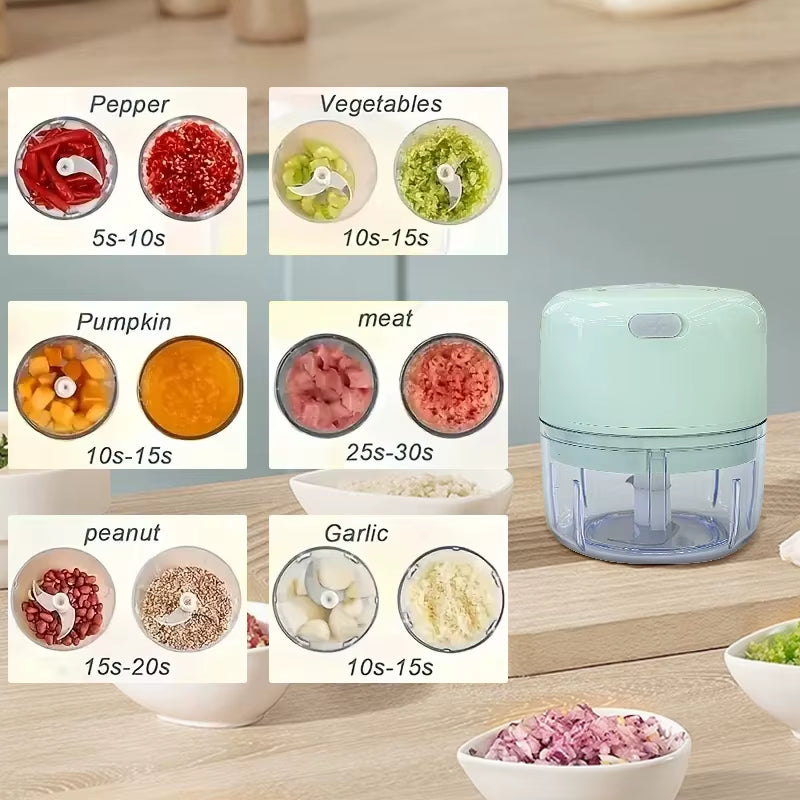 250Ml Mini Rechargeable Garlic Chopper Meat Grinder, Durable and Sturdy, Suitable for Crushing Garlic, Chili, Onions, Minced Meat, Nuts and More