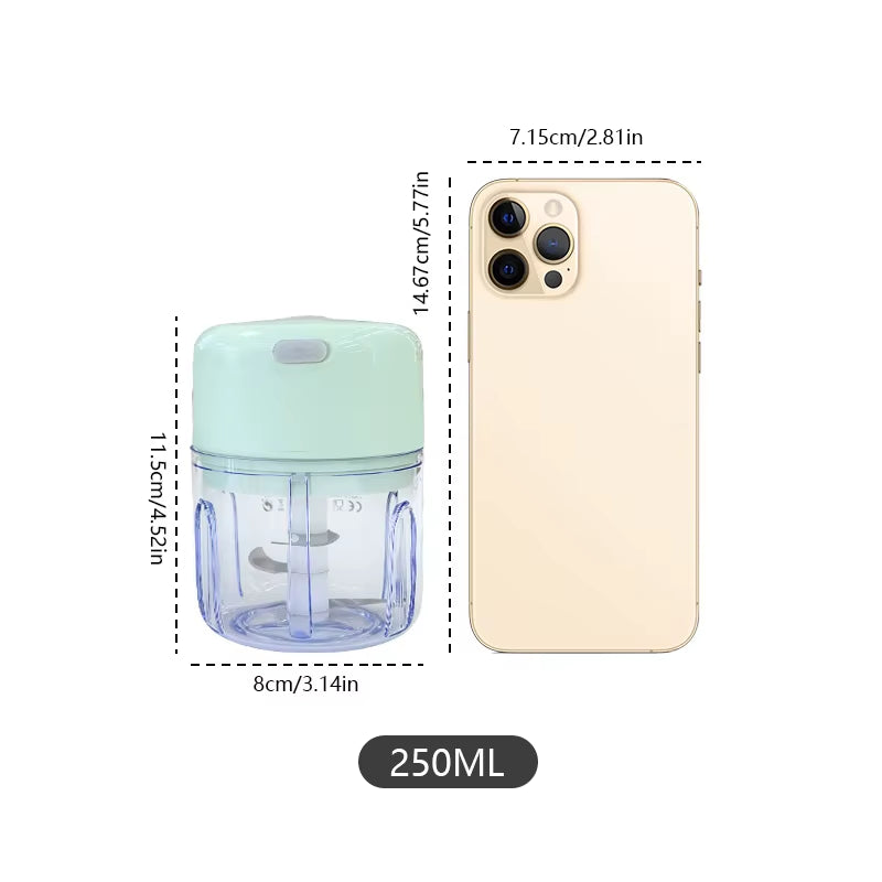 250Ml Mini Rechargeable Garlic Chopper Meat Grinder, Durable and Sturdy, Suitable for Crushing Garlic, Chili, Onions, Minced Meat, Nuts and More