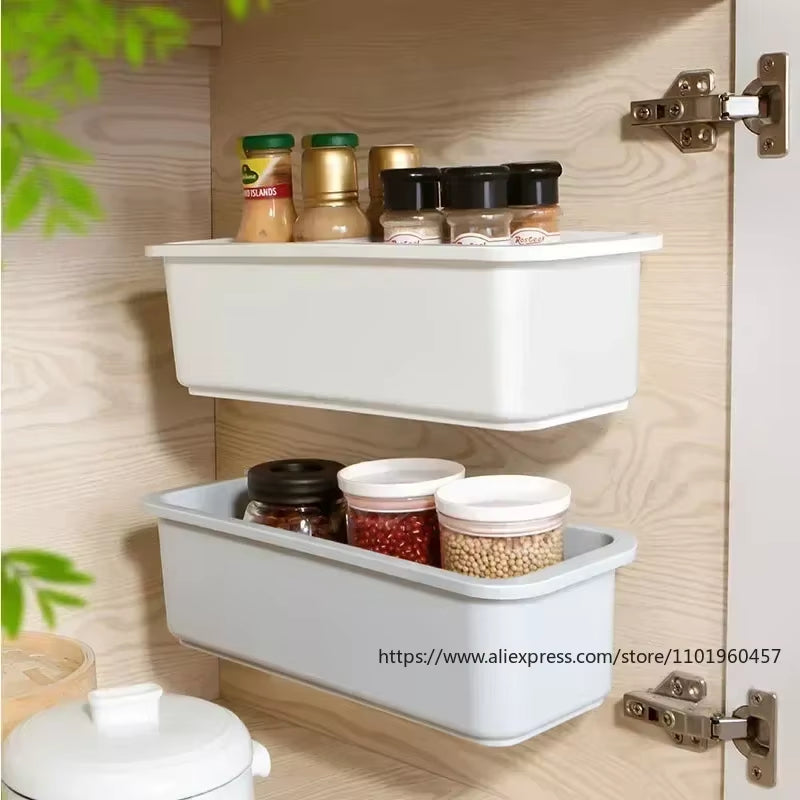 Kitchen under Sink Organizer Storage Box Wall-Mounted Door Spices Condiments Kitchen Organizers for Pantry Cabinet Closet Box