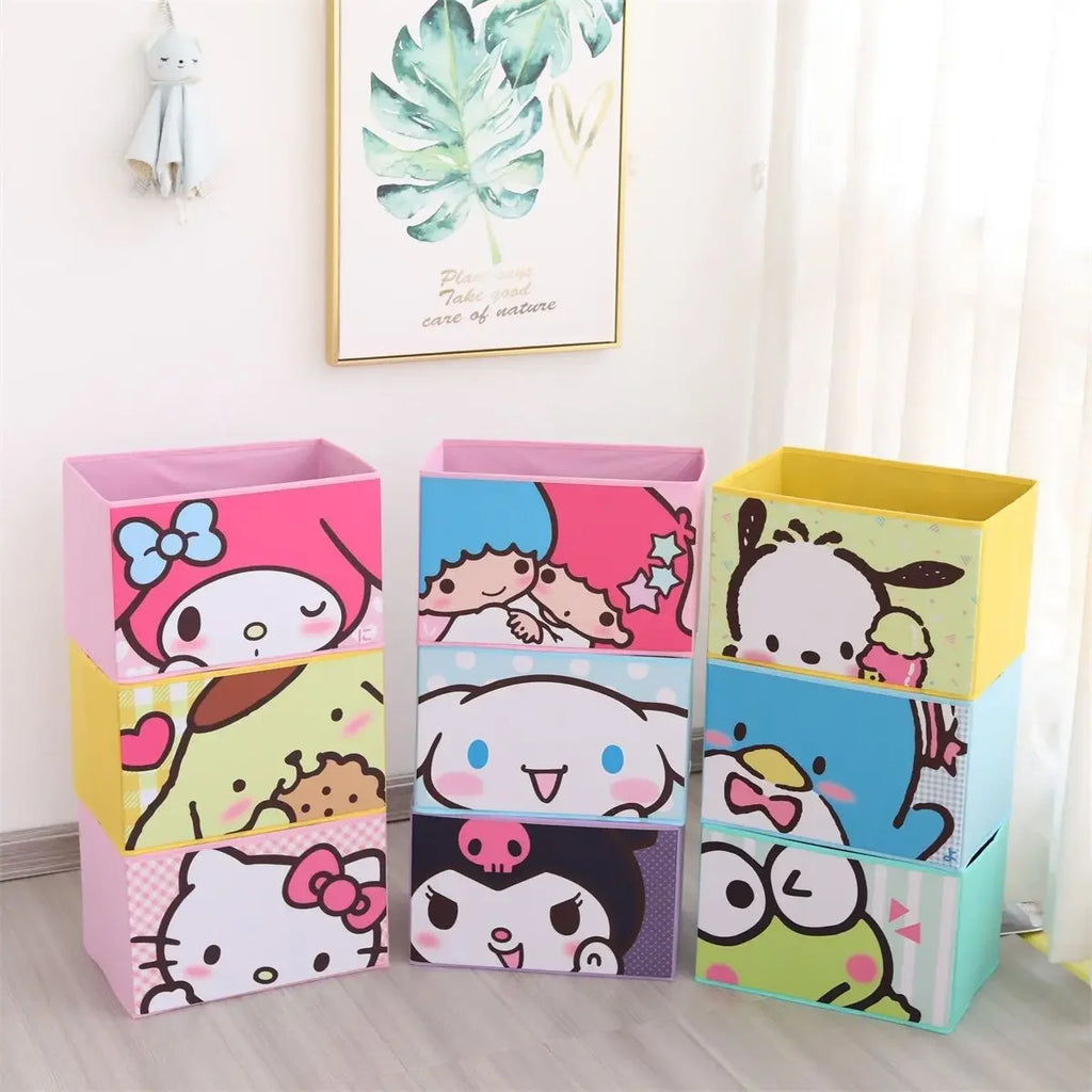 Cartoon Sanrio Hello Kitty Non-Woven Foldable My Melody Home Snacks Clothing Book Storage Box Kuromi Desktop Sundry Storage Gift